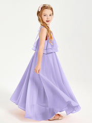Chiffon Junior Bridesmaid Dresses Long Cascading Skirt Lilac