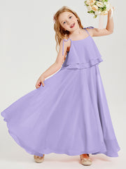 Chiffon Junior Bridesmaid Dresses Long Cascading Skirt Lilac