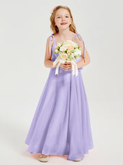 Chiffon Junior Bridesmaid Dresses Long Cascading Skirt Lilac