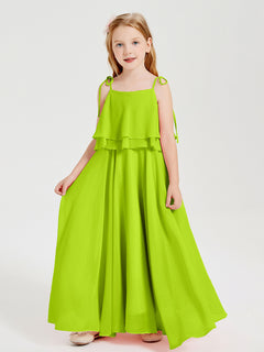 Chiffon Junior Bridesmaid Dresses Long Cascading Skirt Lime Green