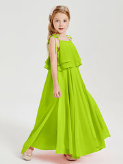 Chiffon Junior Bridesmaid Dresses Long Cascading Skirt Lime Green
