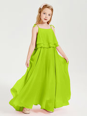 Chiffon Junior Bridesmaid Dresses Long Cascading Skirt Lime Green