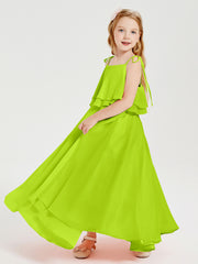 Chiffon Junior Bridesmaid Dresses Long Cascading Skirt Lime Green