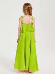 Chiffon Junior Bridesmaid Dresses Long Cascading Skirt Lime Green