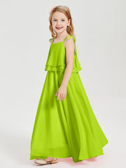 Chiffon Junior Bridesmaid Dresses Long Cascading Skirt Lime Green