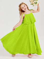 Chiffon Junior Bridesmaid Dresses Long Cascading Skirt Lime Green