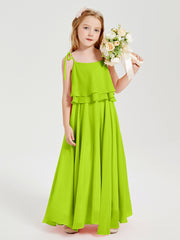 Chiffon Junior Bridesmaid Dresses Long Cascading Skirt Lime Green