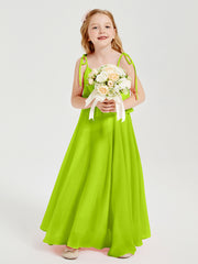 Chiffon Junior Bridesmaid Dresses Long Cascading Skirt Lime Green