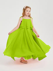 Chiffon Junior Bridesmaid Dresses Long Cascading Skirt Lime Green