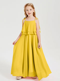 Chiffon Junior Bridesmaid Dresses Long Cascading Skirt Marigold