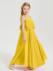 Chiffon Junior Bridesmaid Dresses Long Cascading Skirt Marigold