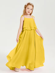 Chiffon Junior Bridesmaid Dresses Long Cascading Skirt Marigold