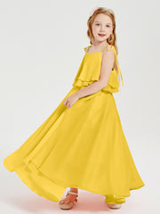 Chiffon Junior Bridesmaid Dresses Long Cascading Skirt Marigold