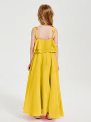 Chiffon Junior Bridesmaid Dresses Long Cascading Skirt Marigold