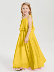 Chiffon Junior Bridesmaid Dresses Long Cascading Skirt Marigold