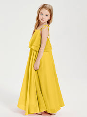 Chiffon Junior Bridesmaid Dresses Long Cascading Skirt Marigold