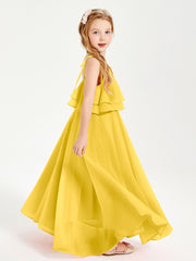 Chiffon Junior Bridesmaid Dresses Long Cascading Skirt Marigold