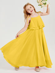 Chiffon Junior Bridesmaid Dresses Long Cascading Skirt Marigold