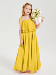 Chiffon Junior Bridesmaid Dresses Long Cascading Skirt Marigold