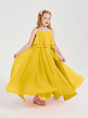 Chiffon Junior Bridesmaid Dresses Long Cascading Skirt Marigold
