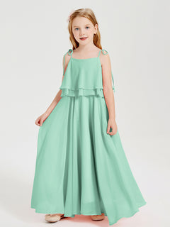 Chiffon Junior Bridesmaid Dresses Long Cascading Skirt Mint Green