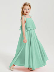 Chiffon Junior Bridesmaid Dresses Long Cascading Skirt Mint Green
