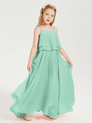 Chiffon Junior Bridesmaid Dresses Long Cascading Skirt Mint Green