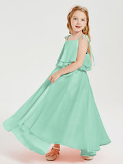 Chiffon Junior Bridesmaid Dresses Long Cascading Skirt Mint Green