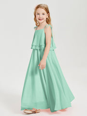 Chiffon Junior Bridesmaid Dresses Long Cascading Skirt Mint Green