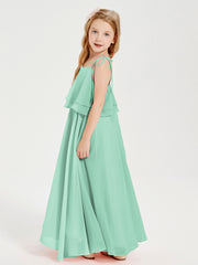 Chiffon Junior Bridesmaid Dresses Long Cascading Skirt Mint Green