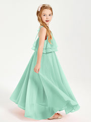 Chiffon Junior Bridesmaid Dresses Long Cascading Skirt Mint Green