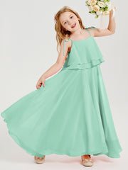 Chiffon Junior Bridesmaid Dresses Long Cascading Skirt Mint Green