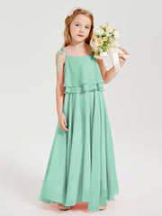 Chiffon Junior Bridesmaid Dresses Long Cascading Skirt Mint Green