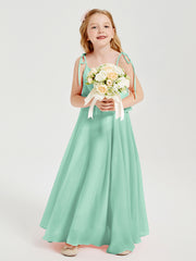 Chiffon Junior Bridesmaid Dresses Long Cascading Skirt Mint Green