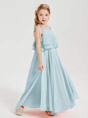 Chiffon Junior Bridesmaid Dresses Long Cascading Skirt Mist