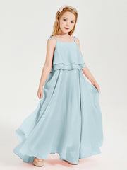 Chiffon Junior Bridesmaid Dresses Long Cascading Skirt Mist