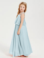 Chiffon Junior Bridesmaid Dresses Long Cascading Skirt Mist