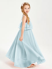 Chiffon Junior Bridesmaid Dresses Long Cascading Skirt Mist