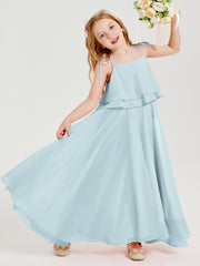 Chiffon Junior Bridesmaid Dresses Long Cascading Skirt Mist