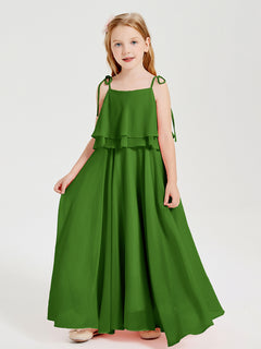 Chiffon Junior Bridesmaid Dresses Long Cascading Skirt Moss