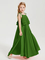 Chiffon Junior Bridesmaid Dresses Long Cascading Skirt Moss