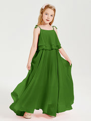Chiffon Junior Bridesmaid Dresses Long Cascading Skirt Moss