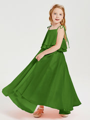 Chiffon Junior Bridesmaid Dresses Long Cascading Skirt Moss