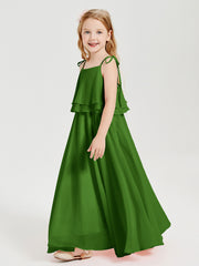 Chiffon Junior Bridesmaid Dresses Long Cascading Skirt Moss