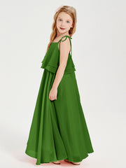 Chiffon Junior Bridesmaid Dresses Long Cascading Skirt Moss