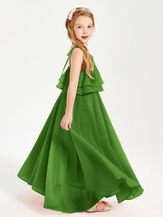 Chiffon Junior Bridesmaid Dresses Long Cascading Skirt Moss