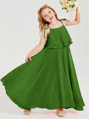 Chiffon Junior Bridesmaid Dresses Long Cascading Skirt Moss