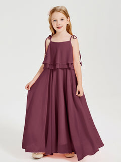 Chiffon Junior Bridesmaid Dresses Long Cascading Skirt Mulberry