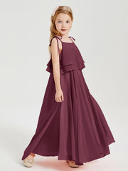 Chiffon Junior Bridesmaid Dresses Long Cascading Skirt Mulberry