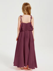 Chiffon Junior Bridesmaid Dresses Long Cascading Skirt Mulberry